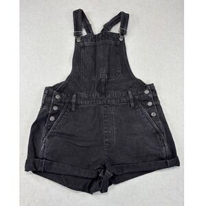 Madewell High Rise Washed Black Denim Adirondack‎ Short Overalls size M